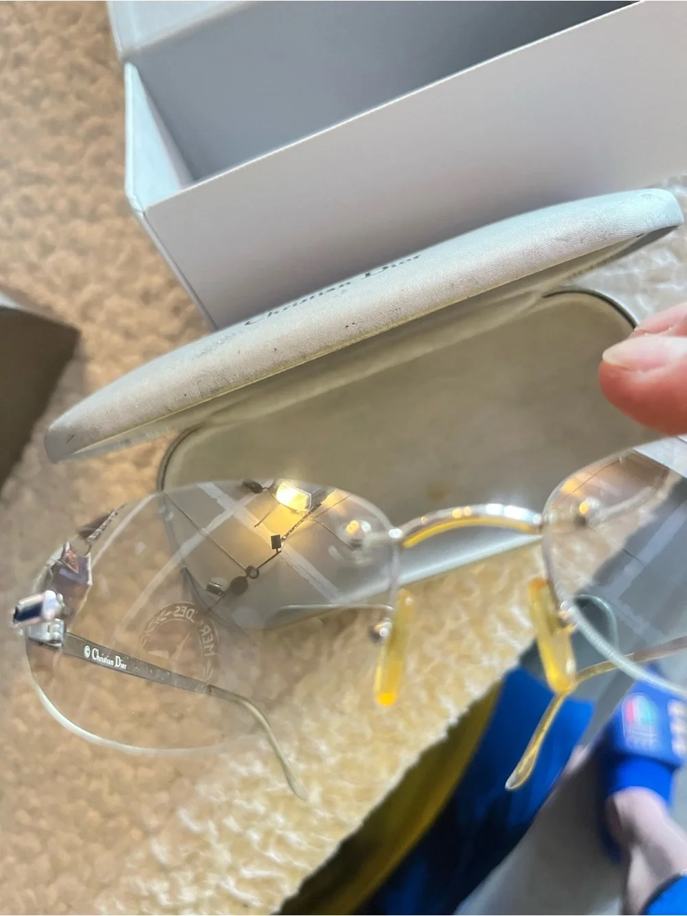 Dior Rimless Sunglasses with Silver Frame and Yellow Nose Pads